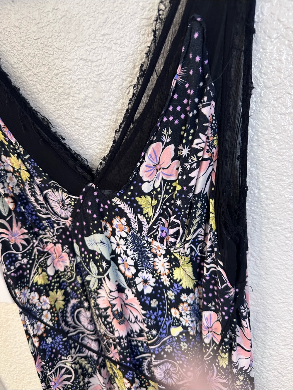 Free People x Intimately Black Floral Slip Dress with Pink Accents - Picture 16 of 16